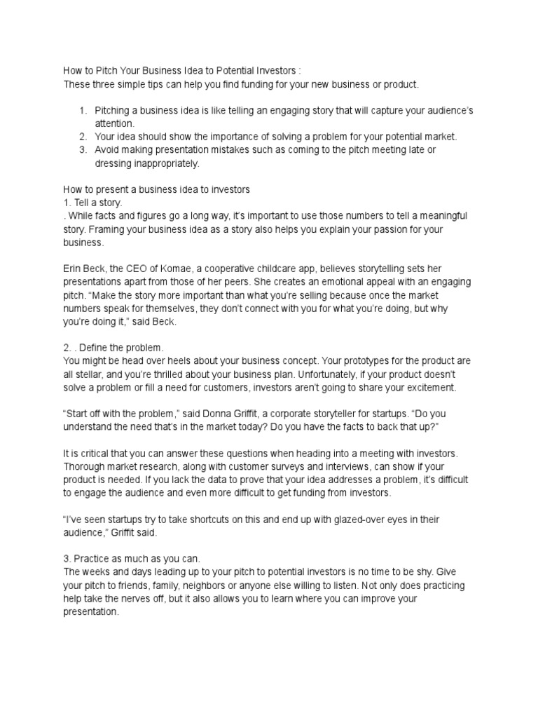 How To Pitch PDF Startup Company Small Business & Entrepreneurs