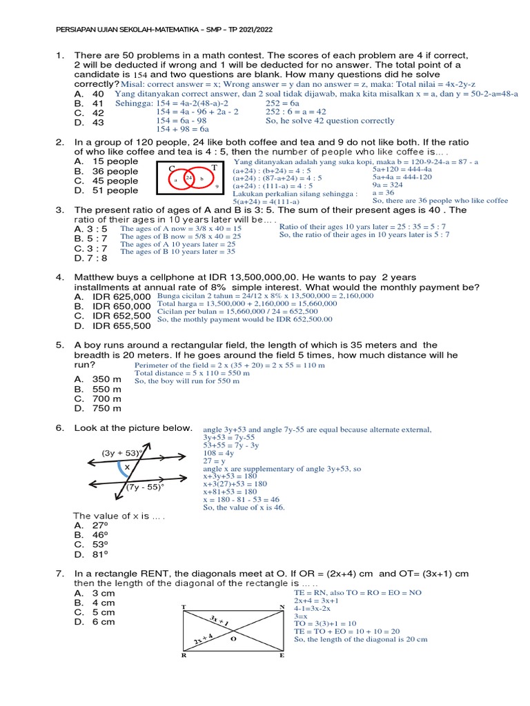SMP Math Exam Prep 2021/2022 | PDF