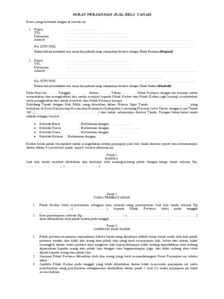 Surat Perjanjian Jual Beli Tanah | PDF