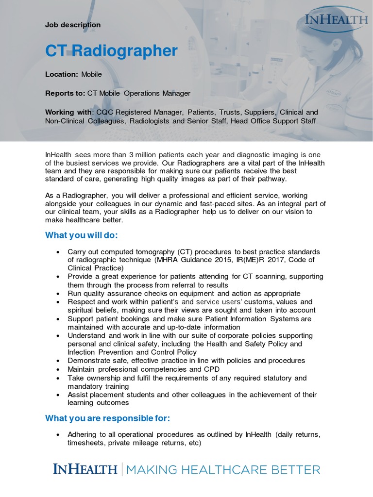 CT Radiographer Job Description PDF Radiology Ct Scan