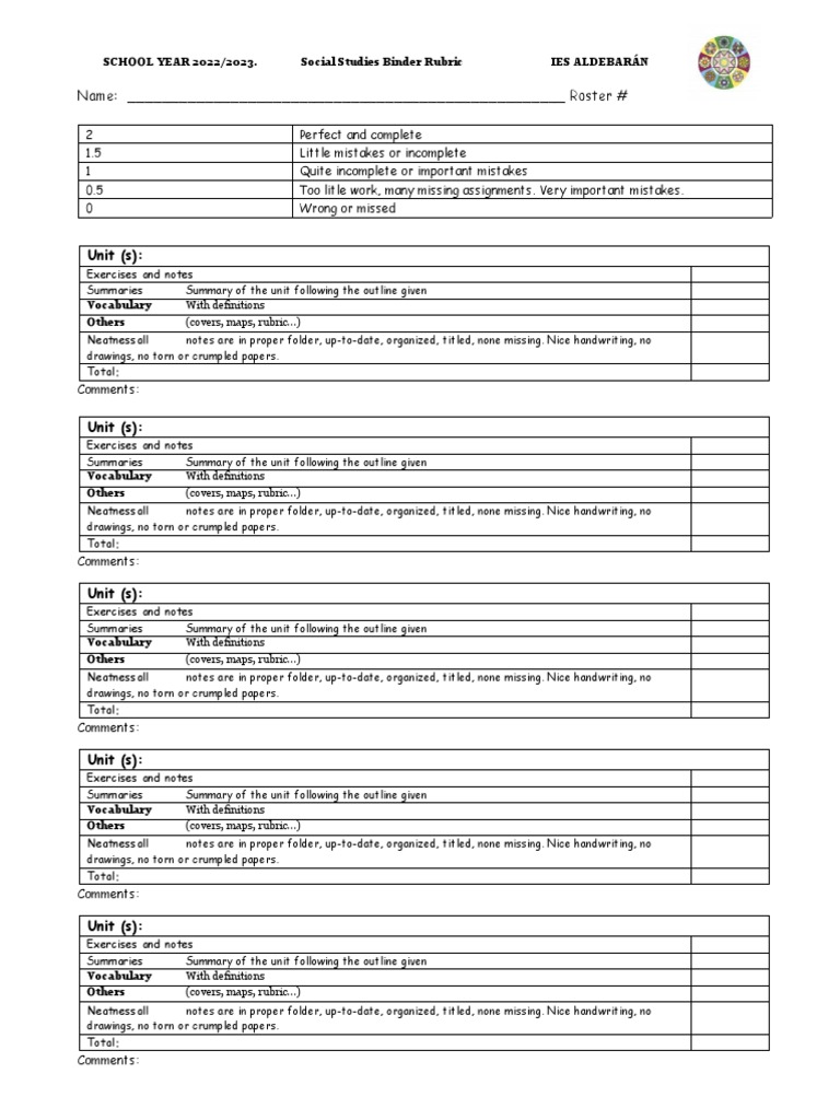 Binder Rubric PDF