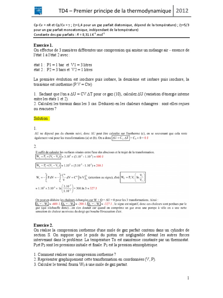 Compression de gaz et thermodynamique | PDF | Thermodynamique | Pression