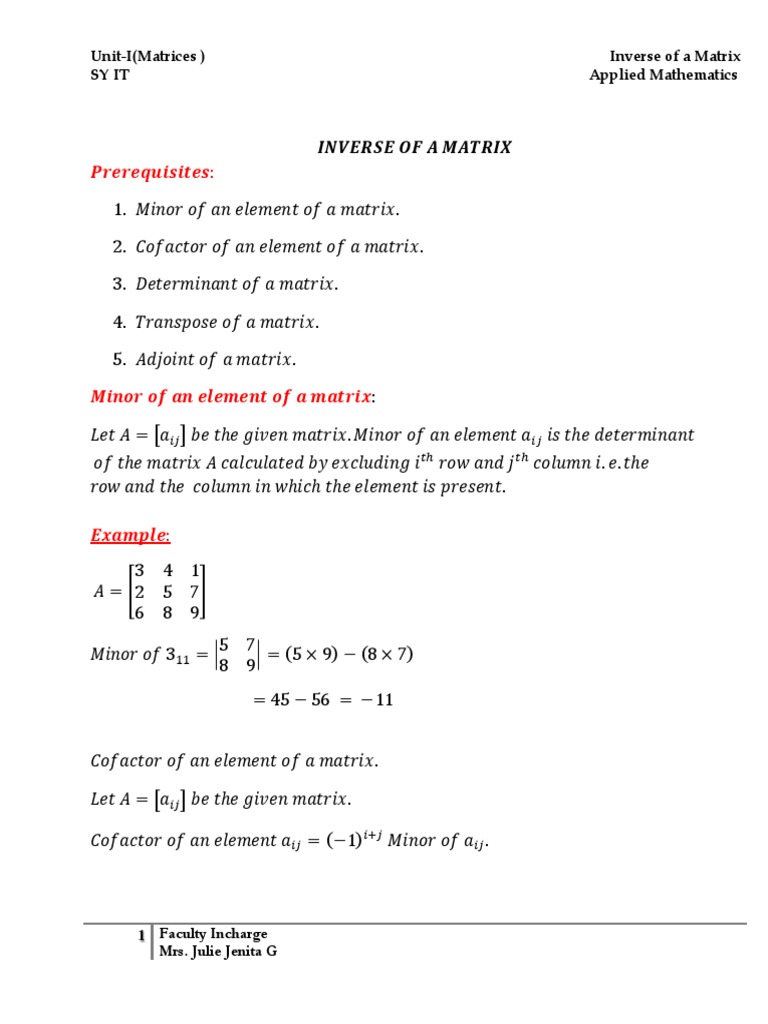 01 - Inverse of A Matrix | PDF