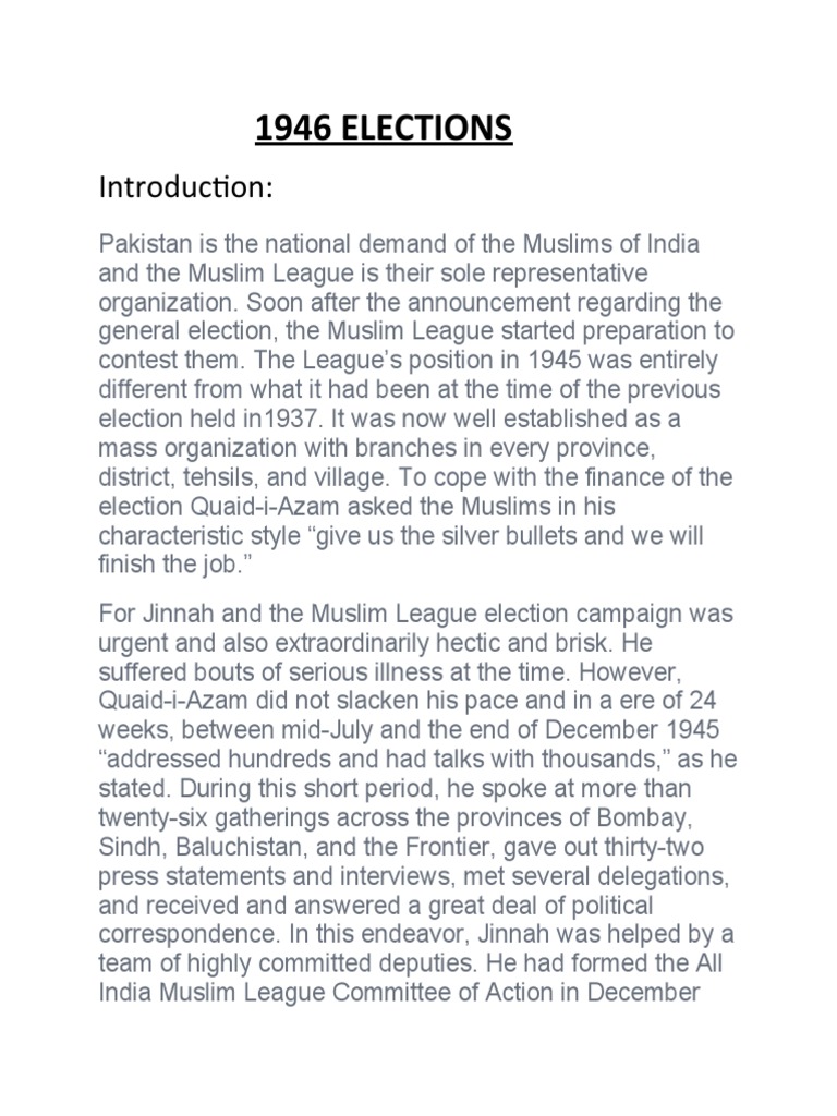 1946 Election (39877,39987) PDF Politics Of India South Asia