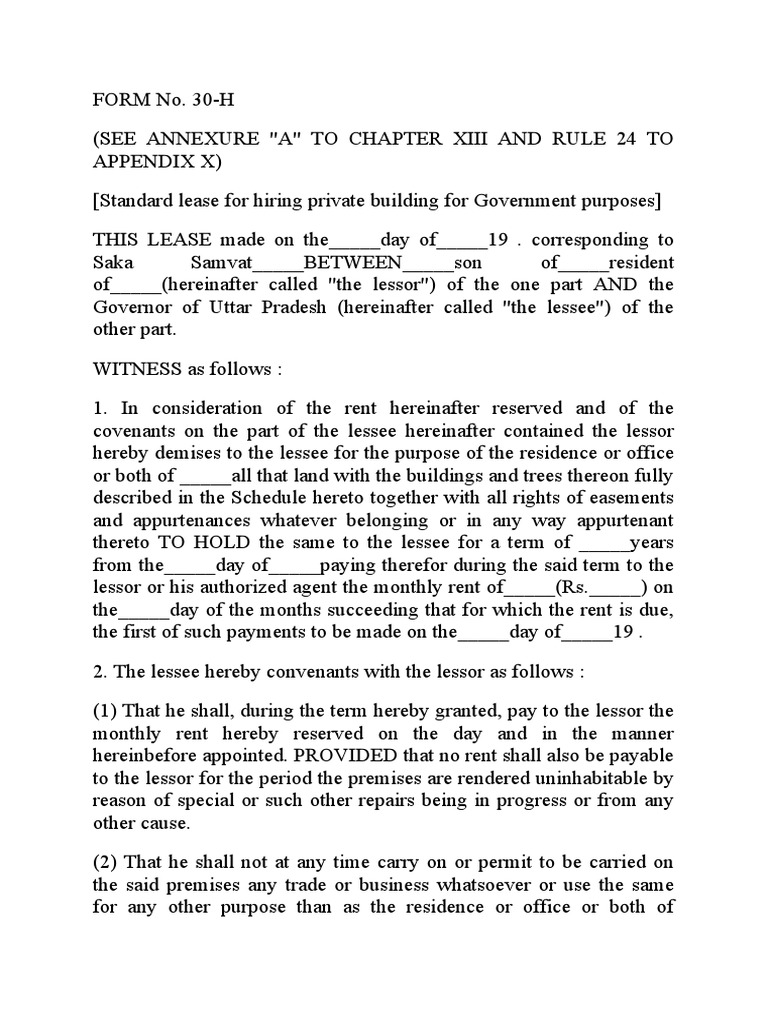 Form no 30 up govt rent agreement pdf lease real property law