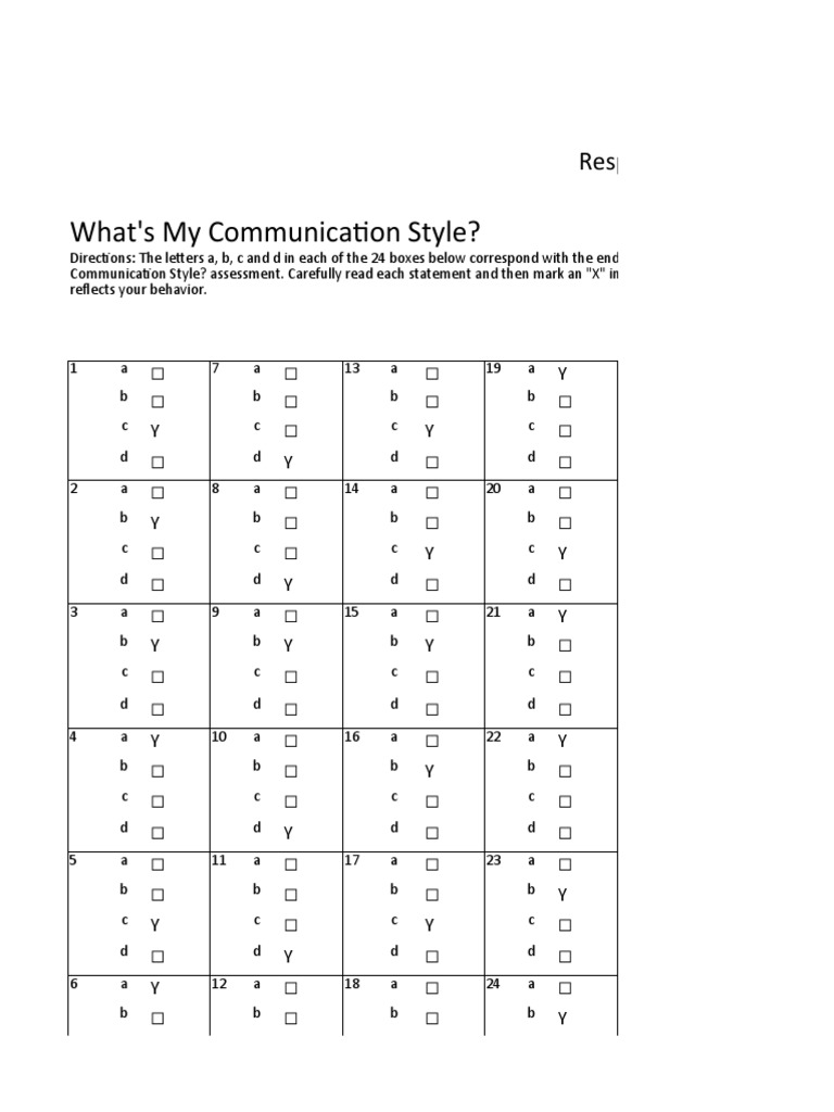 Whats My Communication Style Response Sheet | PDF