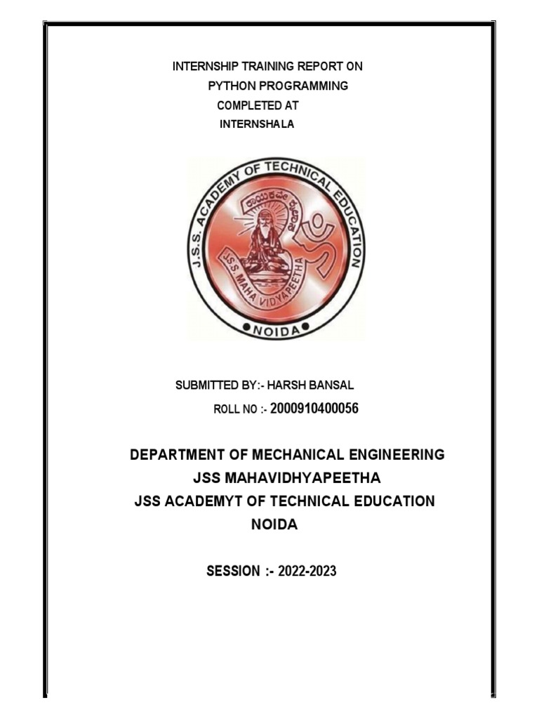 Python Programming Internship Report | PDF | Object Oriented ...