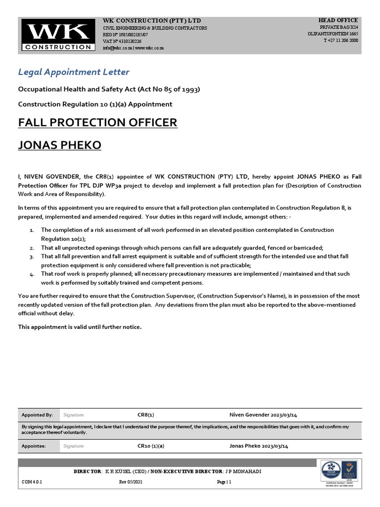 CR 10 (1) (A) (Fall Protection Planner) (J Pheko) PDF