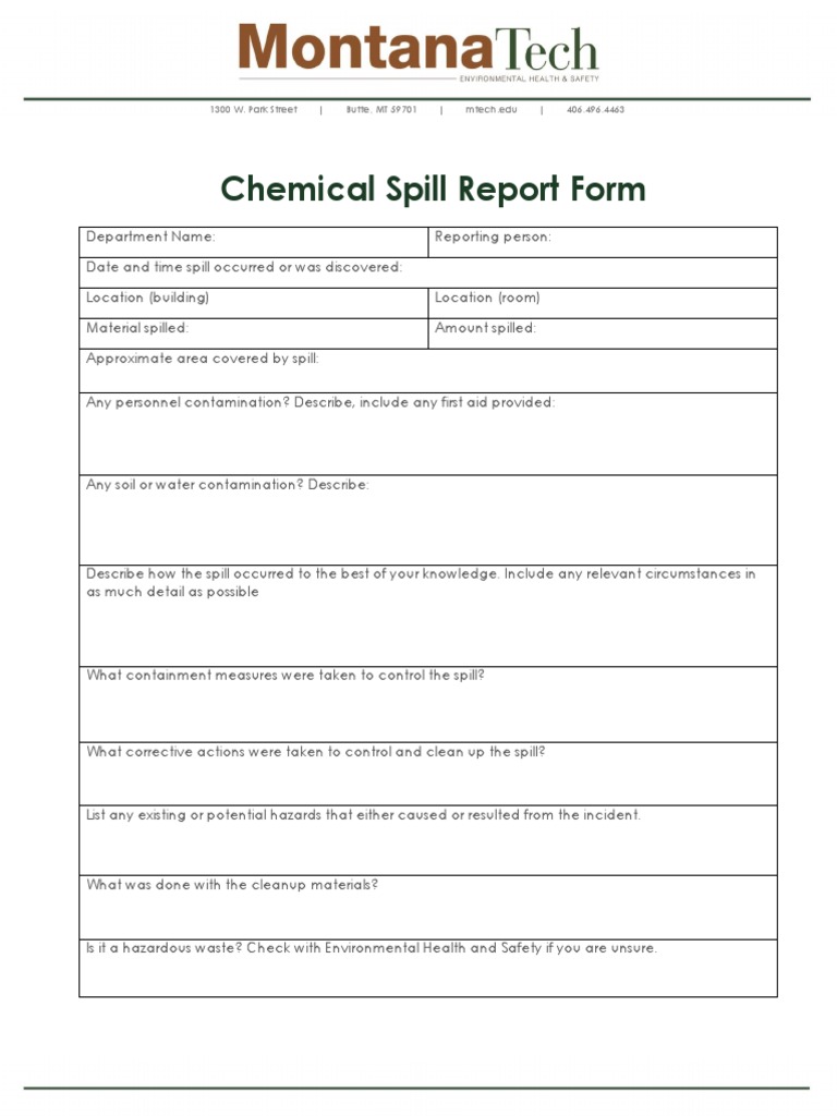 Chemical Spill Report Form PDF