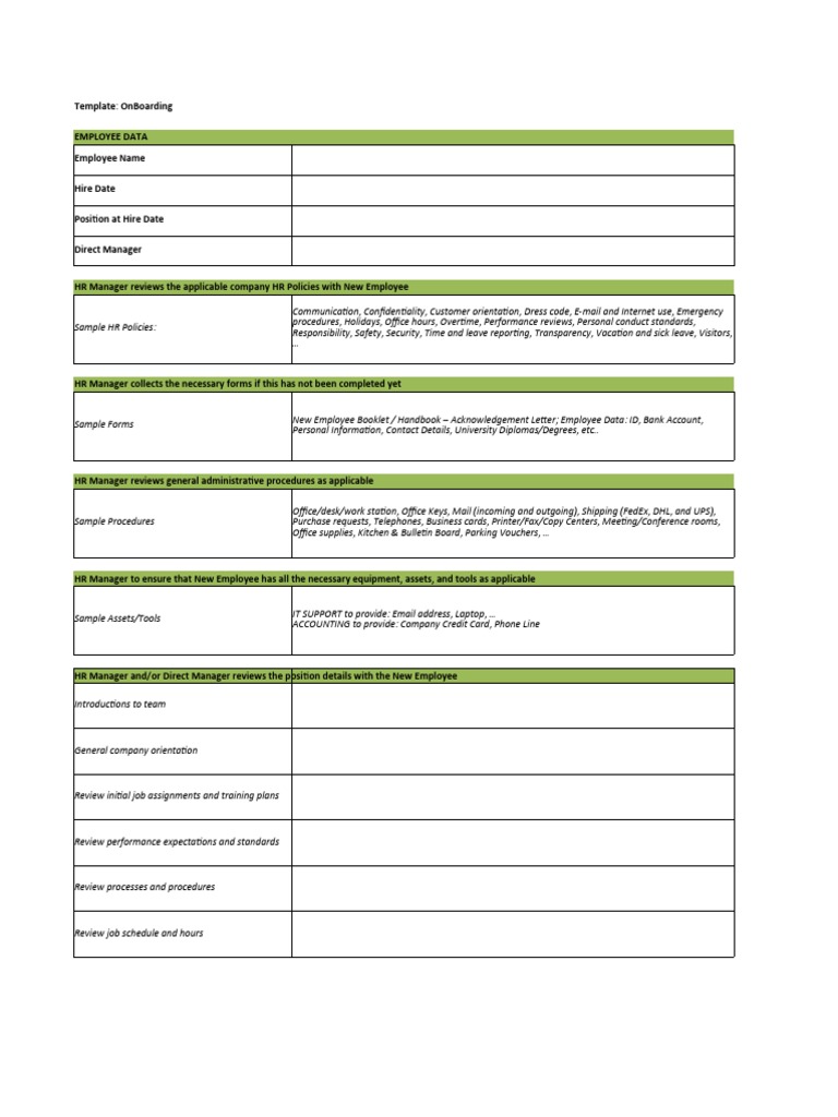 Onboarding Checklist Template Excel | PDF