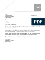 Letter Format Condolence Letter To Business Associates Clients Vendorscoworker Etc