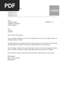Letter Format Condolence Letter To Business Associates Clients Vendorscoworker Etc