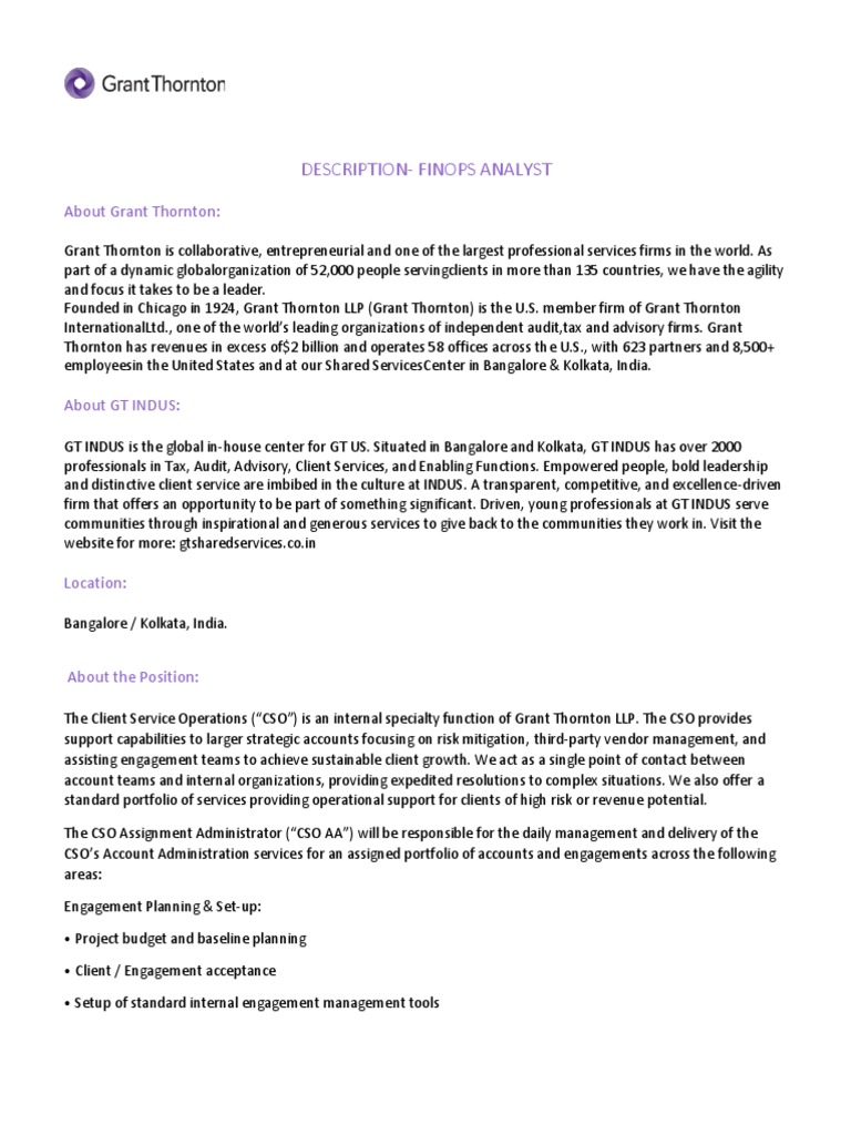 Job Description - FinOps Analyst | PDF | Budget | Consultant