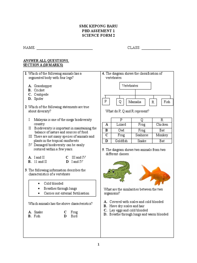 Science Form 2 PBD Assessment | PDF | Frog | Fish