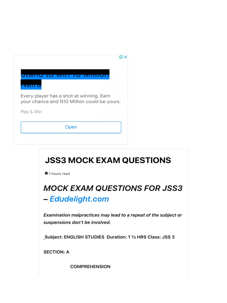 JSS3 Mock Exam Questions PDF