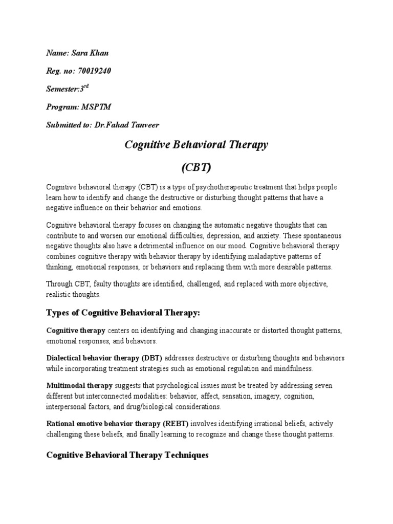 Cognitive Behavioral Therapy | PDF | Cognitive Behavioral Therapy ...