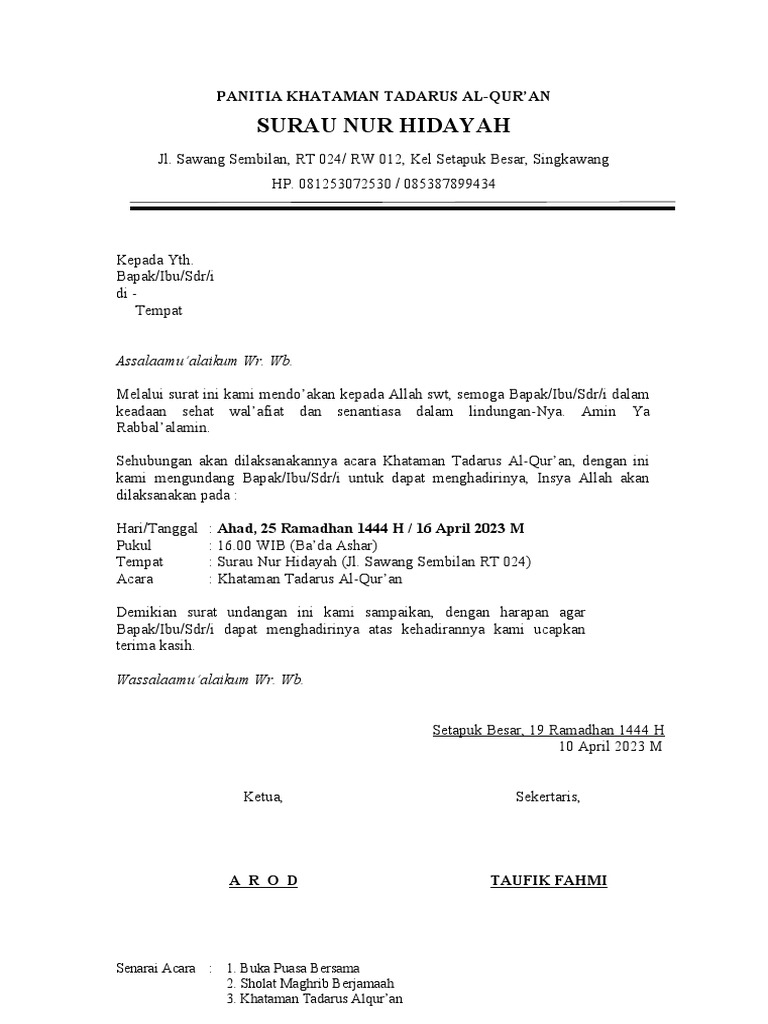 Surat Undangan Khataman Alquran | PDF