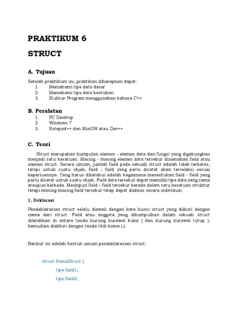 Handout Praktikum Struct C++ | PDF