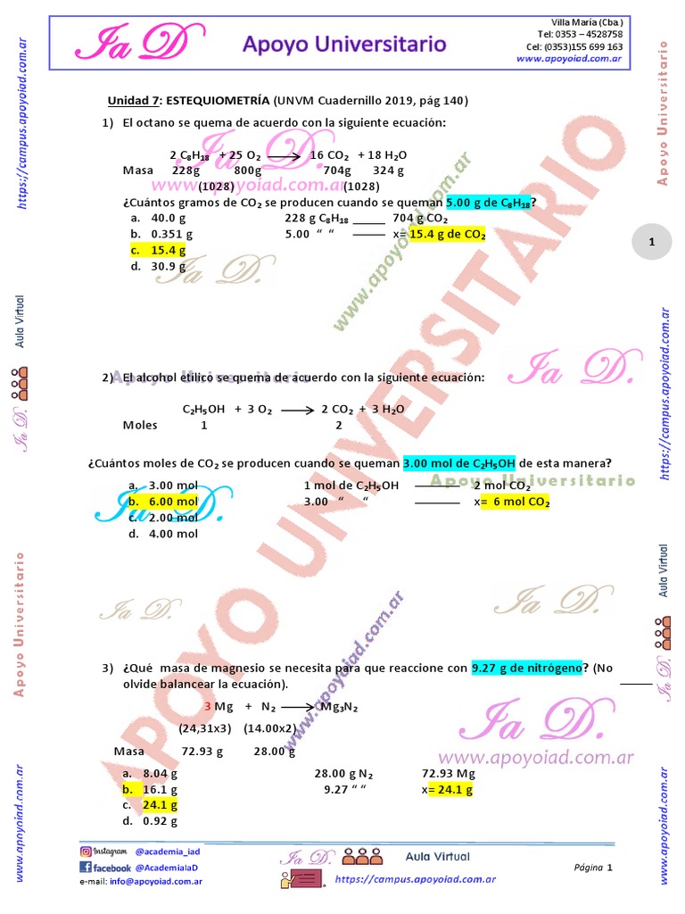 Ejercicios de estequiometría química | PDF | Amoníaco | Mole (Unidad)