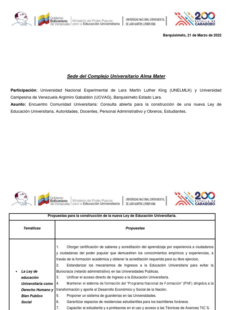 Propuestas para Nueva Ley de Educación Universitaria | PDF ...