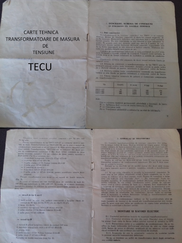 Carte Tehnica Trafo de Tensiune TECU | PDF