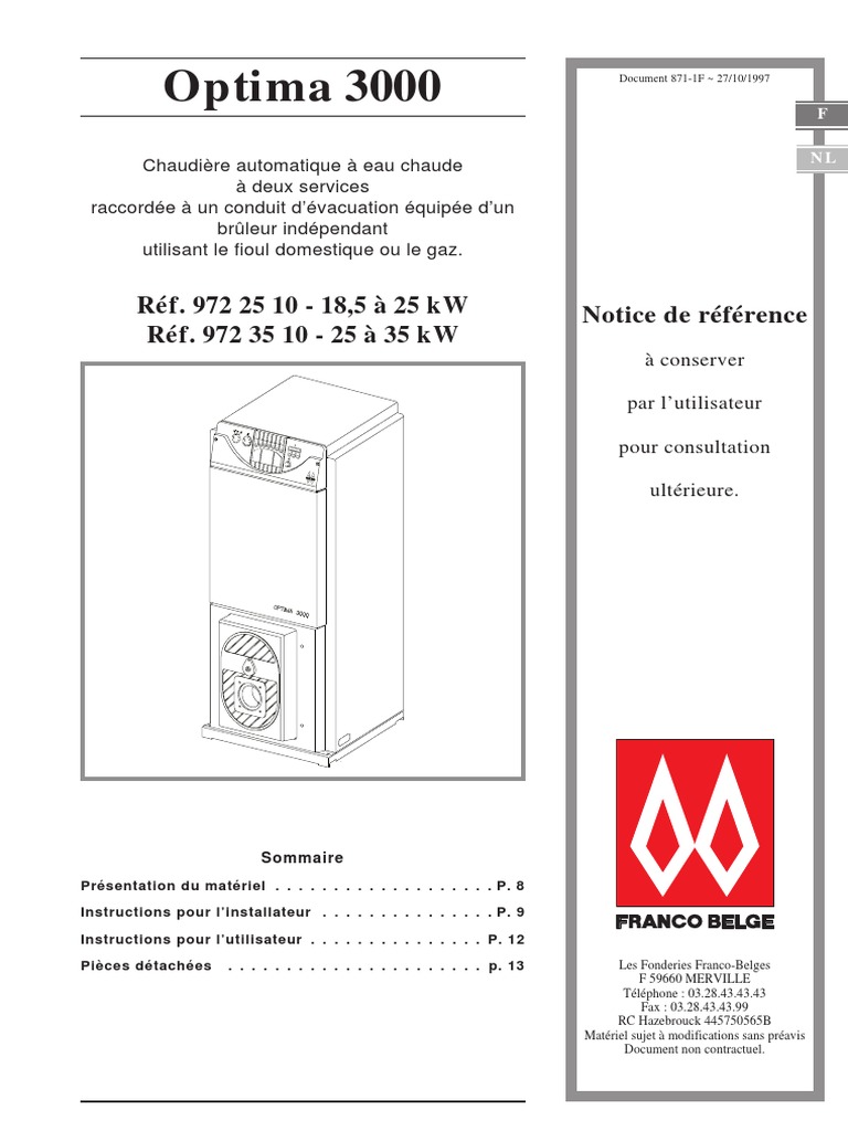 Notice Chaudière Fioul/Gaz Optima 3000 PDF Condensation Chaudière — free download