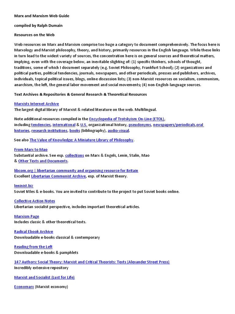 . Marx and Marxism Web Guide 12p | PDF | Marxism | Karl Marx