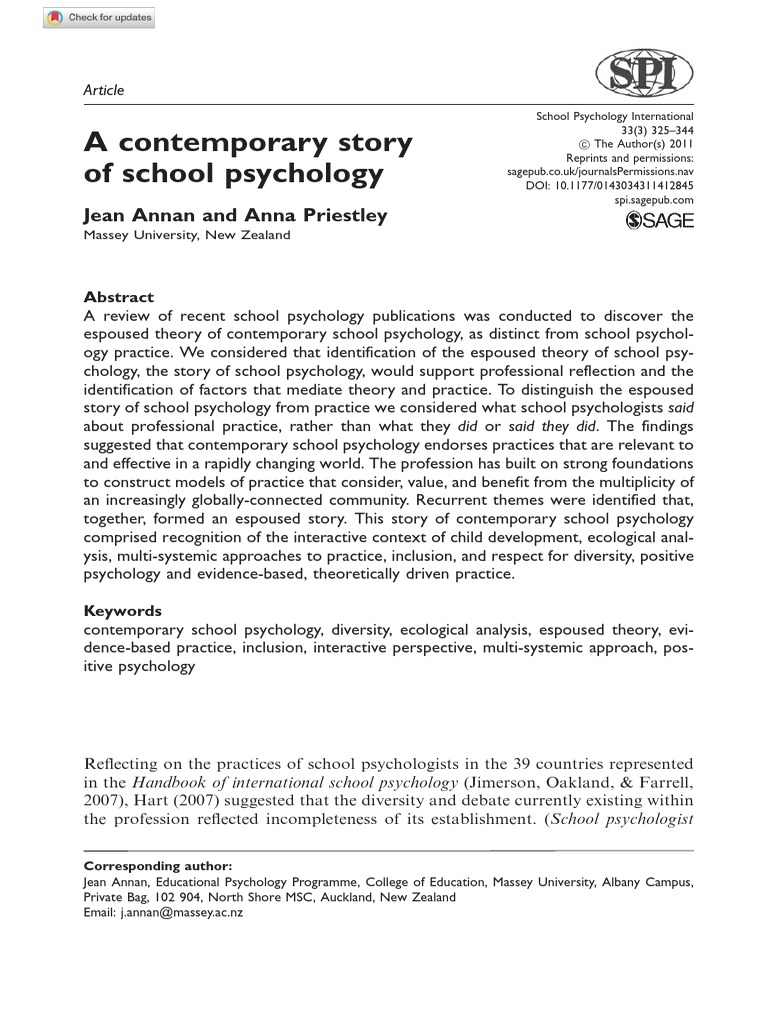 A Contemporary Story of School Psychology PDF School Psychology