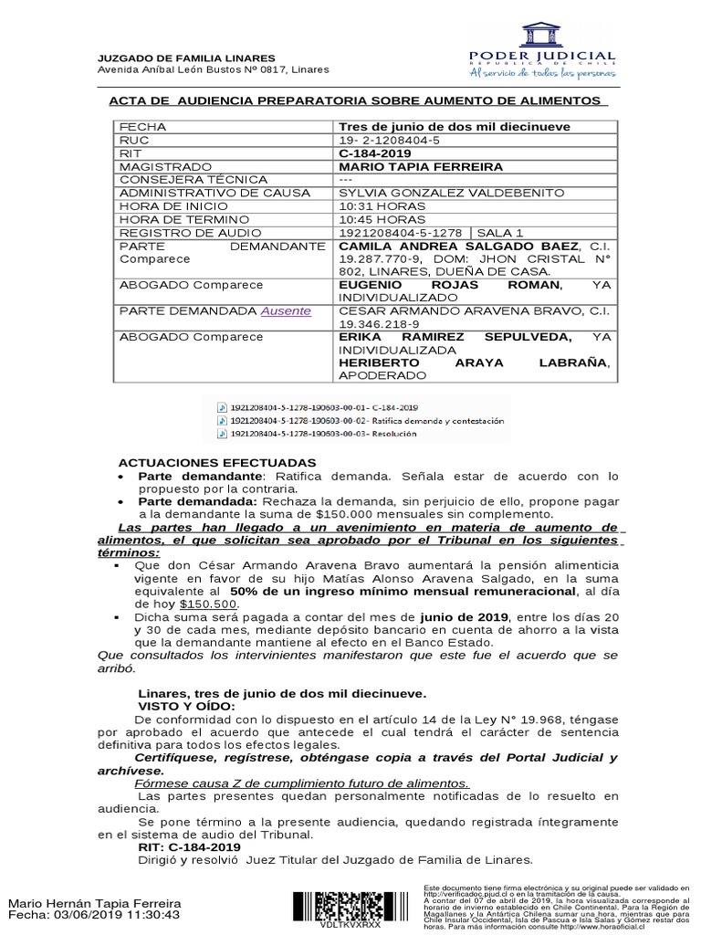 Sentencia Aliemntos. | PDF | Chile | Justicia