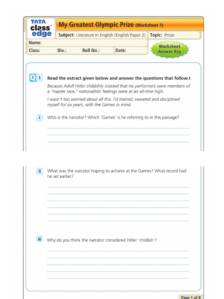 MY Greatest Olympic..... Worksheet 1 | PDF