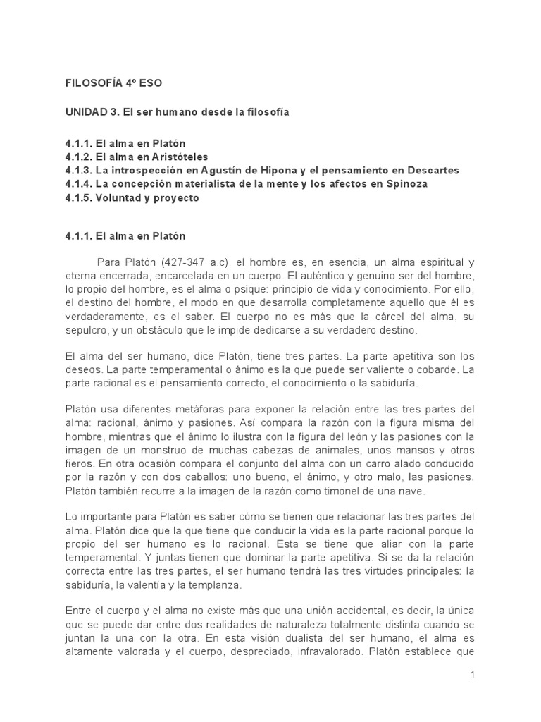Ud 3 El Ser Humano Desde La Filosofía Pdf Alma Mente