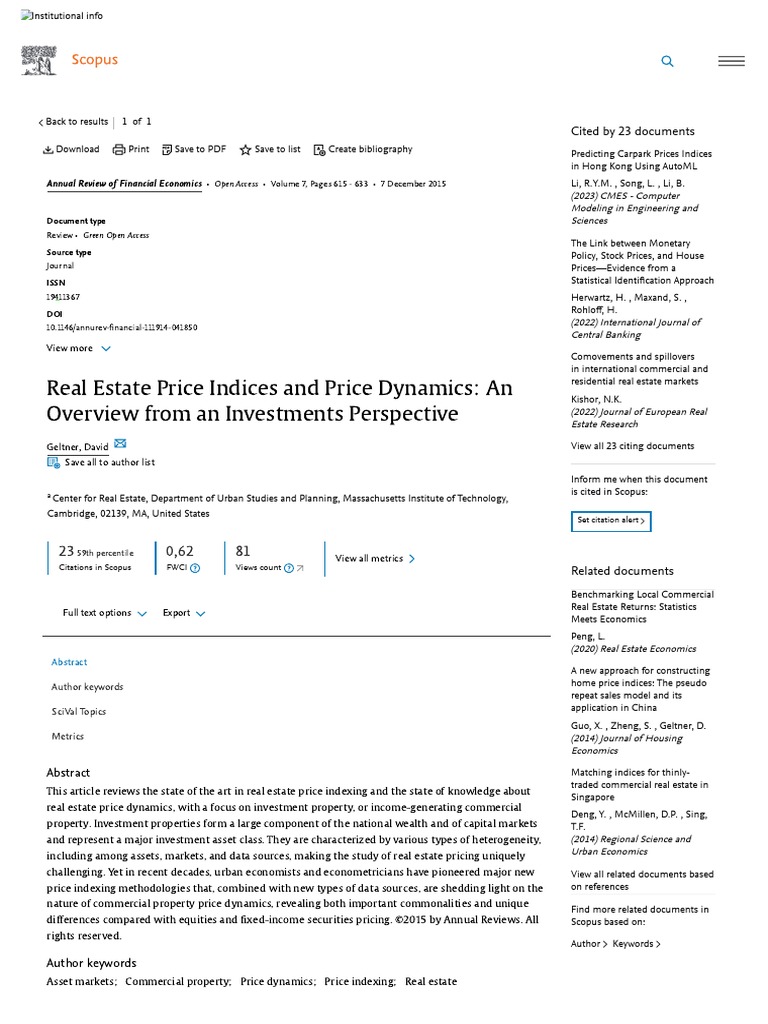 Scopus Document Details Real Estate Price Indices and Price
