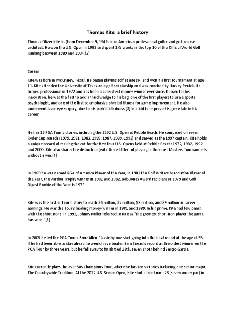 Thomas Kite A Brief History PDF Precision Sports Professional Golf Tours