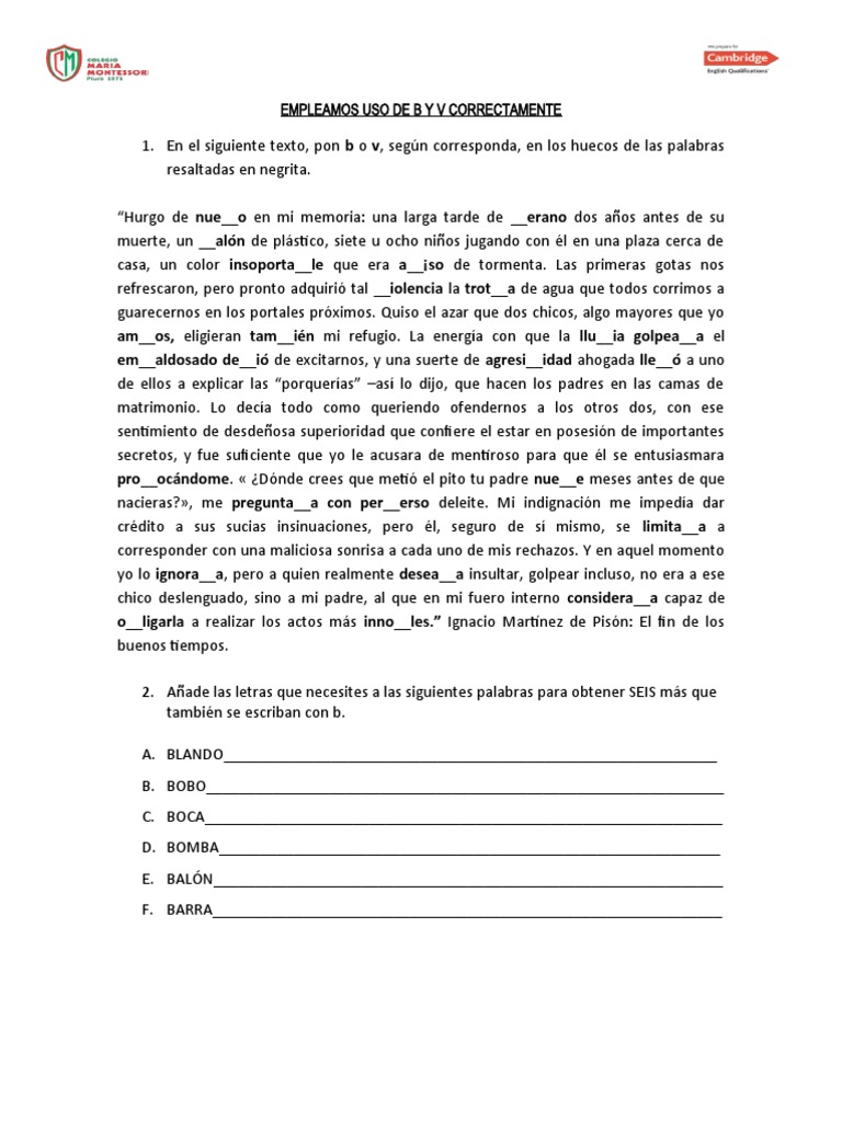 Uso Correcto de B y V en Español | PDF
