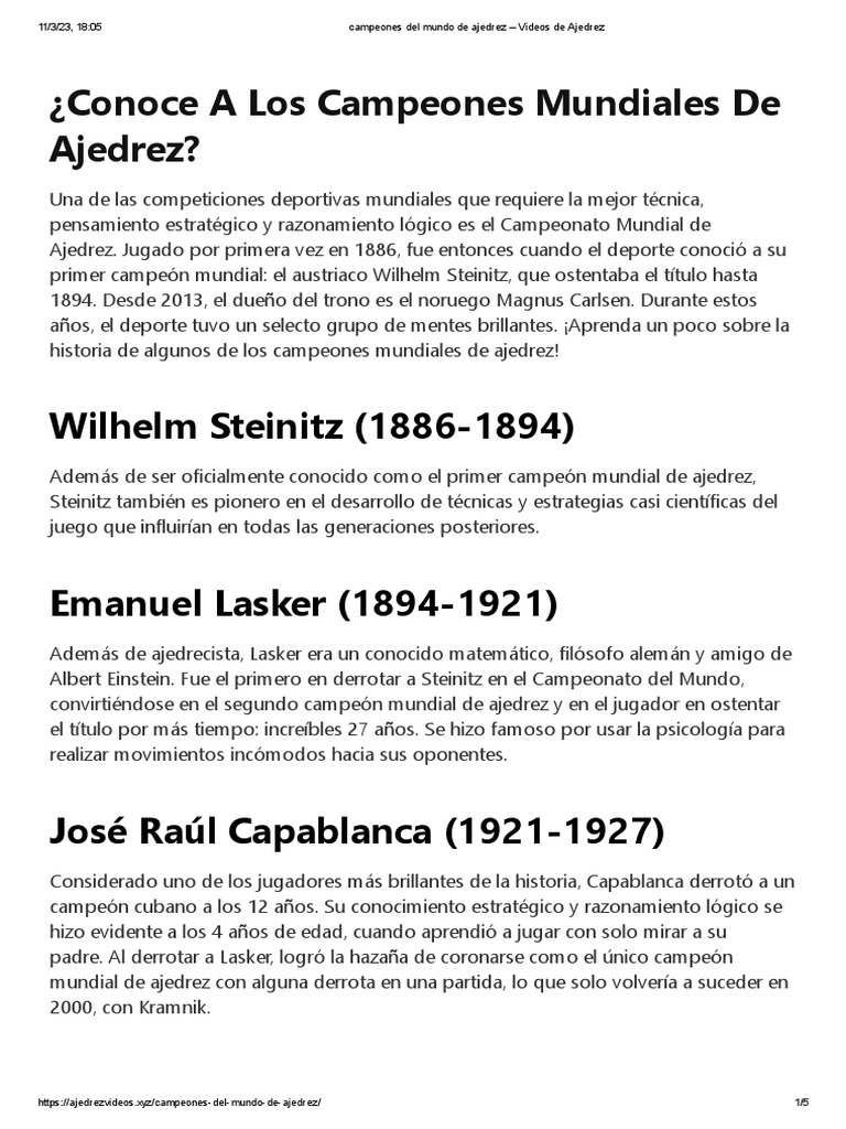Campeones Del Mundo de Ajedrez | PDF | Campeonato mundial de ajedrez ...
