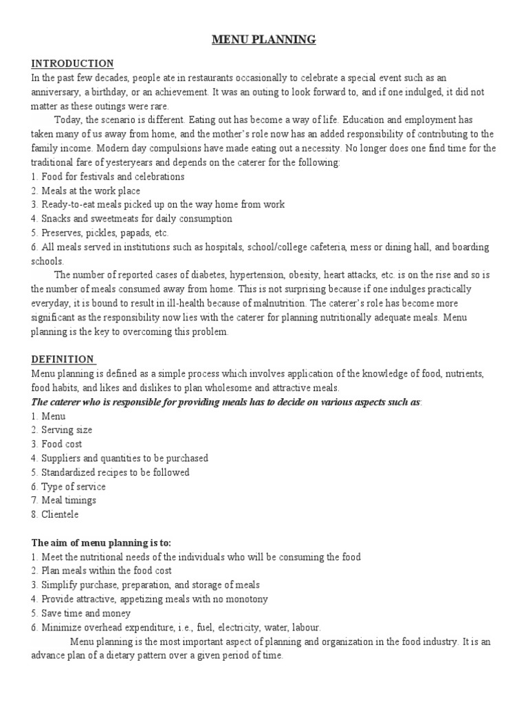 Menu Planning PDF Menu Hors D'oeuvre