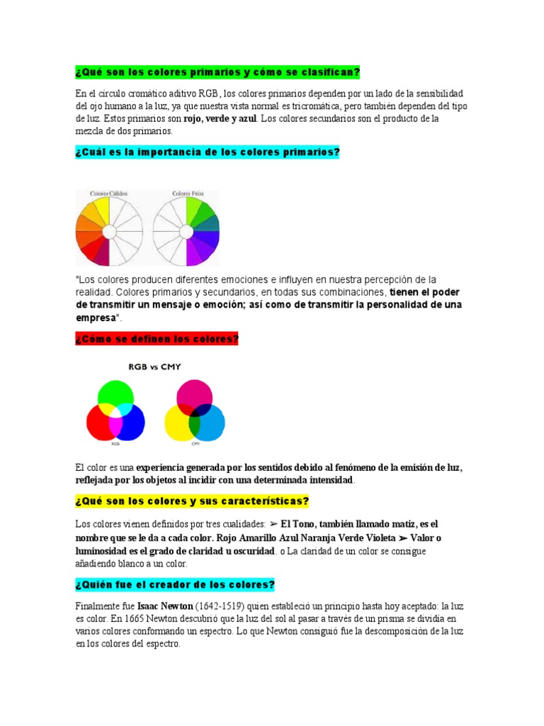 Qué Son Los Colores Primarios y Cómo Se Clasifican | PDF