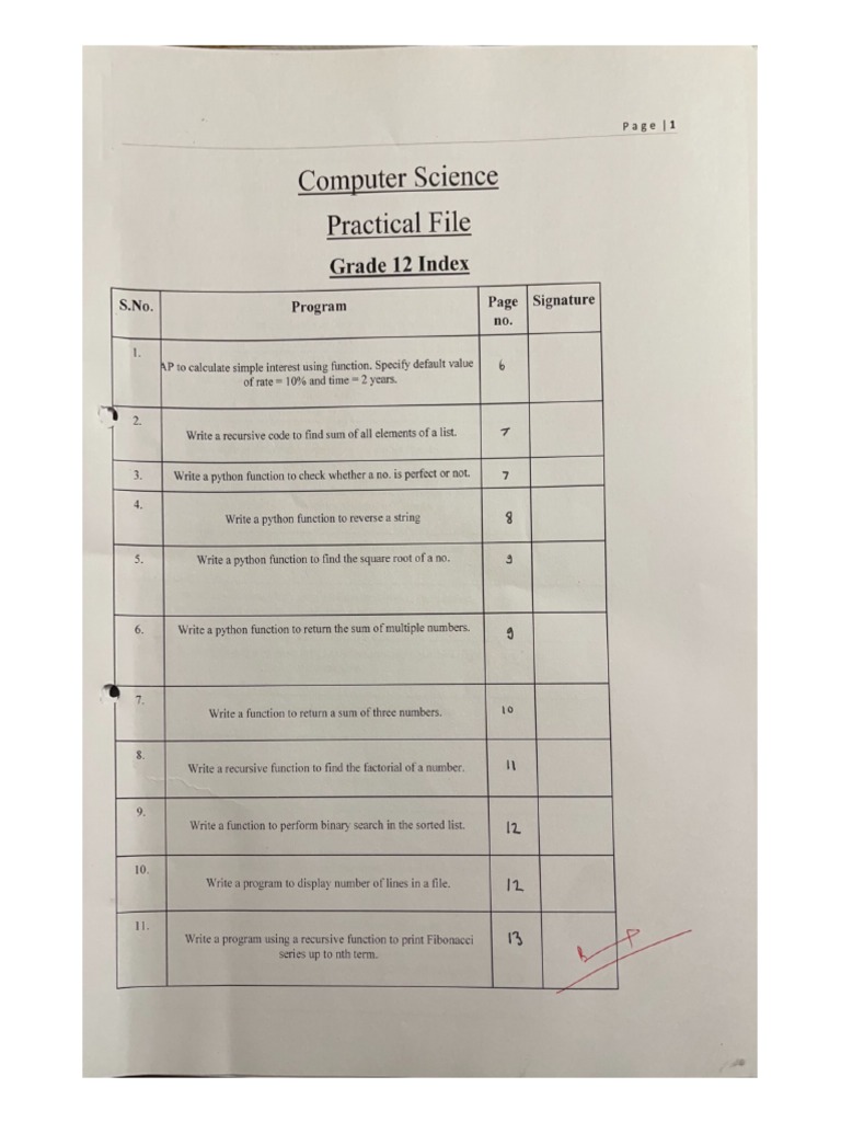 Index Practical File | PDF