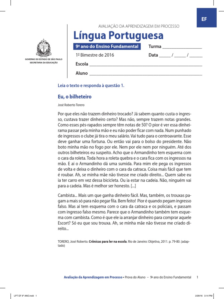 AAP - Língua Portuguesa - 9º Ano Do Ensino Fundamental | PDF