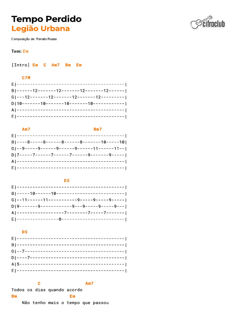 Cifra Club Legião Urbana Tempo Perdido PDF