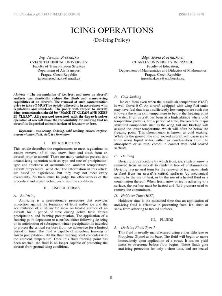 Icing Operations DeIcing Policy PDF Shear Stress Viscosity