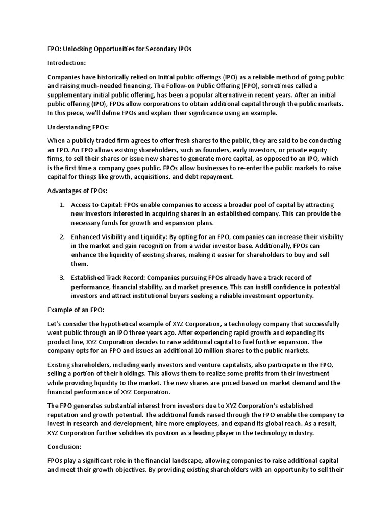 FPOs: Unlocking Capital for Growth | PDF | Initial Public Offering ...