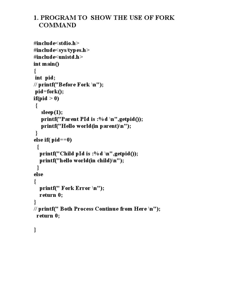 Program To Show The Use of Fork Command | PDF