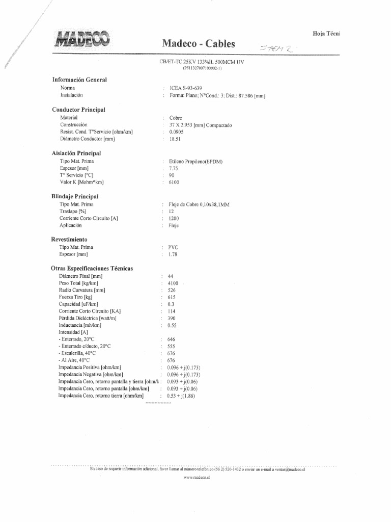 Especificación Técnica Cable 500 MCM 25KV PDF