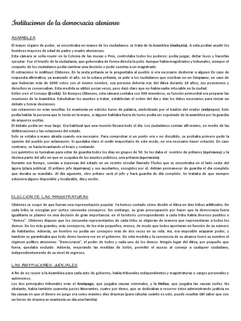 Instituciones de La Democracia Ateniense | PDF | Antigua Grecia | Mundo ...