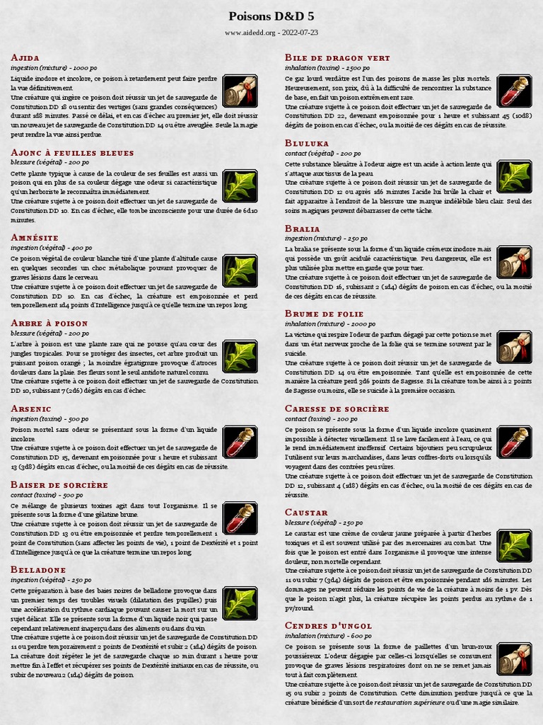 Poisons Dungeons & Dragons D&D 5e PDF Poison Venin