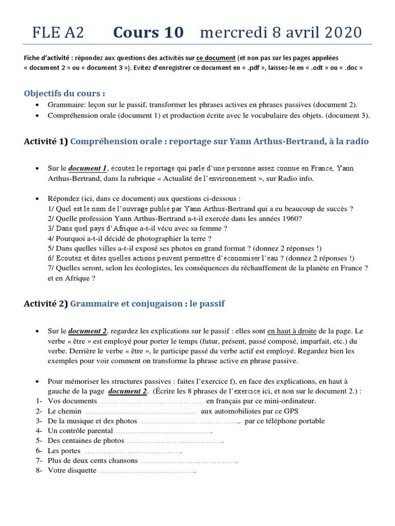 Cours de FLE A2 : Passif et vocabulaire | PDF | Linguistique