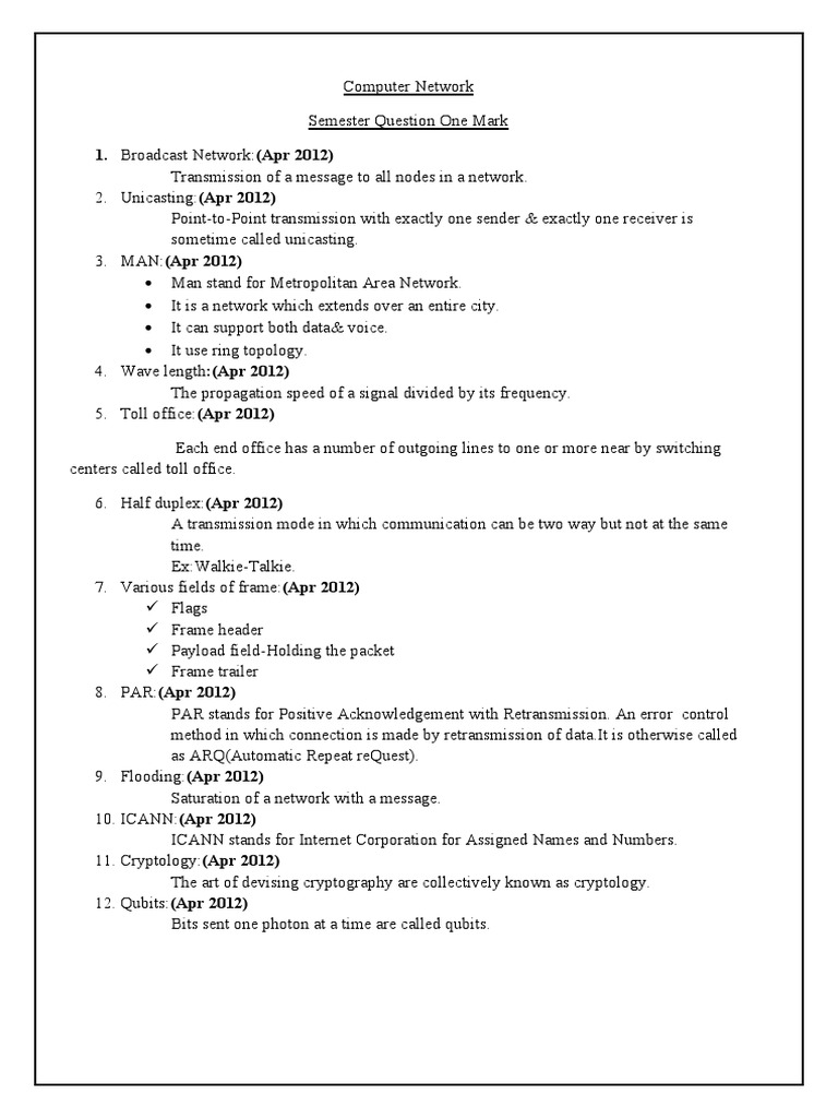 Computer network one mark pdf computer network osi model