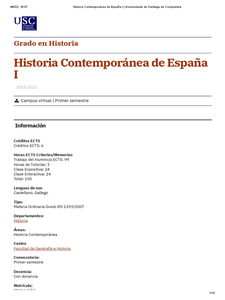 Usc 3a Historia Contemporánea de España I | PDF | España | Evaluación