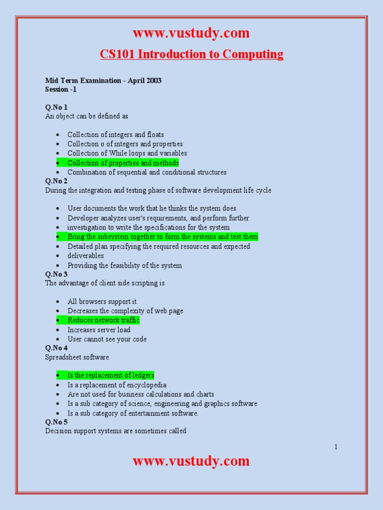 CS101 Midterm Exam Questions 2003-2008 | PDF | World Wide Web ...